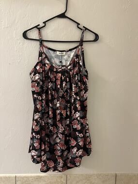 NWT BEPEI Women Loose Casual Pleated Flowy Camisole Tank Top Floral Flower Dark